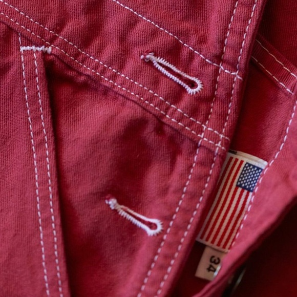 L.C. King Tailored Fit Over-Dyed Brick Red High Back Overalls - Picture 3 of 5